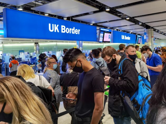 Arrivals to a UK airport at border control